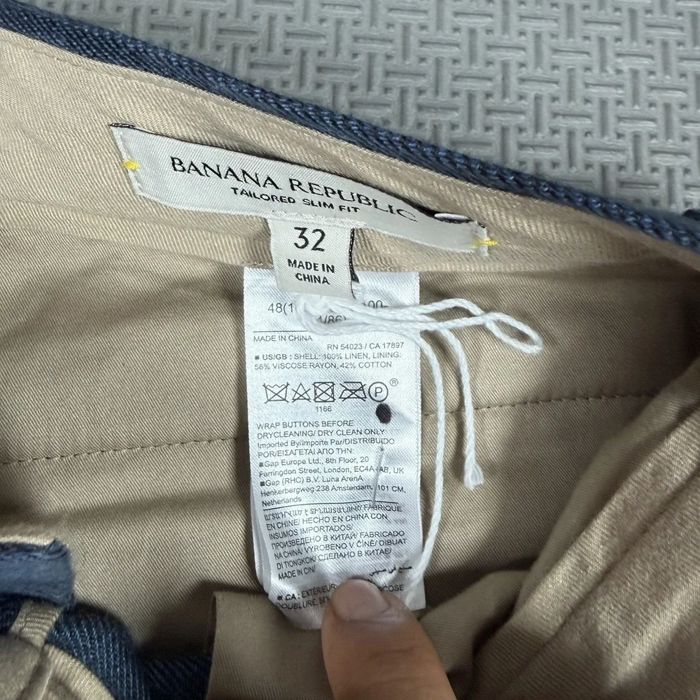 Banana Republic 100% Linen Cargo Pants Men 32x31 Blue Adjustable Waist Light NEW